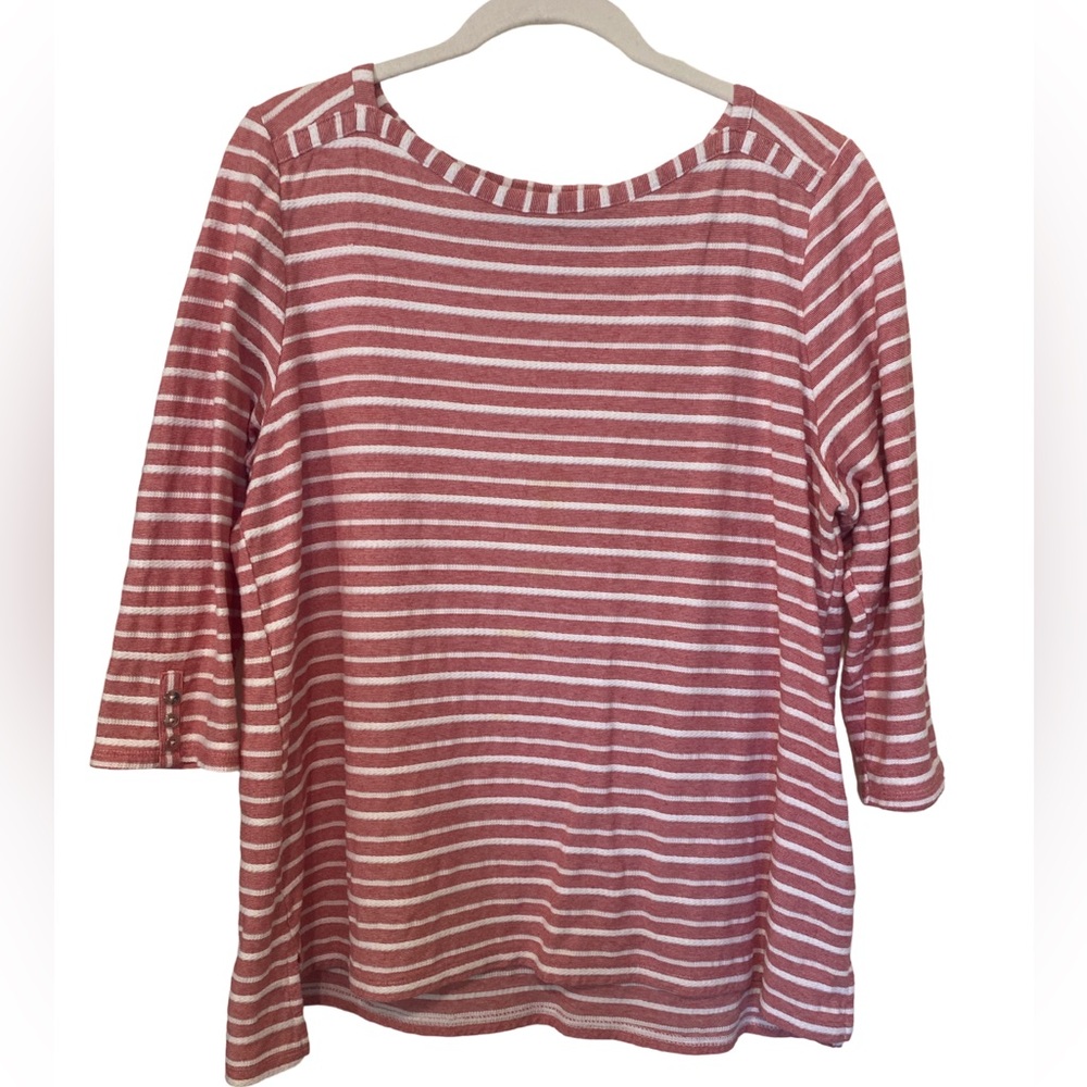 Croft & Barrow, red and white striped knit top, boat neck, size XL